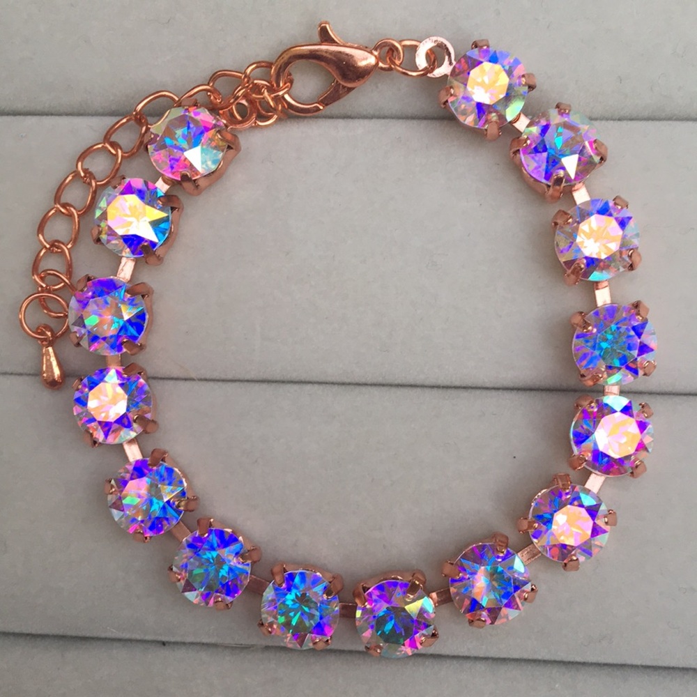 Aurora Borealis Rose Gold Crystal Tennis Bracelet